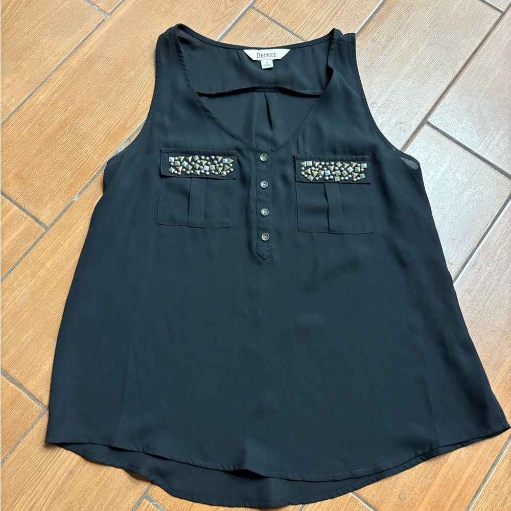 Decree Black Buttoned Embellished Tank Top
